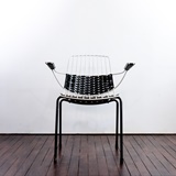 VINTAGE ARMCHAIR IN METAL AND BLACK & WHITE PLASTIC SLATS